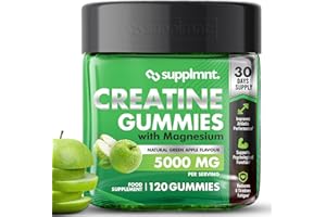 Supplmnt. Creatine 120 Gummies Max 5000mg for Men and Women Creatine Monohydrate with Added Magnesium - Chewable Gummies, Apple Flavour (1 Month Supply) (120 Count, Apple)