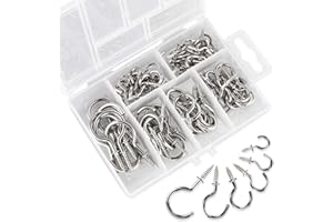 Aipaide Screw Hooks Ceiling Hooks 75 Piece Nickel Plating Cup Hooks Clothesline Hooks Eyelets in 6 Different Sizes (Silver)