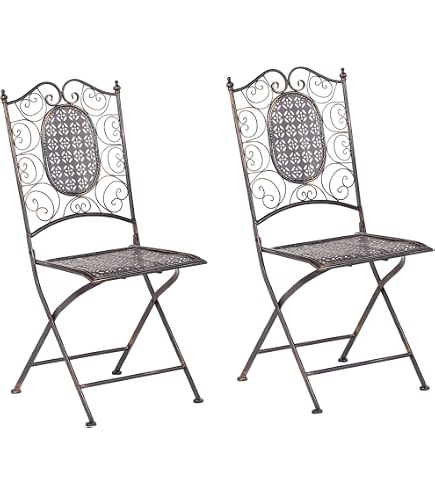 Chaise De Jardin Pliante Adelar CLP - Fer Forgé, Couleur Crème Antique - Pour Terrasse, Balcon, Extérieur