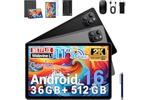 BEYNIVAN Tablet Android 16-11 Pollici Tablet in Offerta con Octa Core T615,36GB RAM + 512GB ROM (2TB TF), 5G WiFi,Gemini AI,Widevine L1,8000mAh,18W,Foto AI 16MP+8MP, TÜV, GPS,con Tastiera+Mouse,Nero