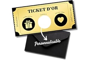 EQUIK PRODUCTS Carte à gratter personnalisable | Chèque cadeau surprise | Carte cadeau, Bon cadeau, Carte anniversaire | Carte couple, Saint Valentin, Noël | Ticket d'or (Jaune)