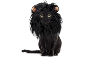 Onmygogo Lion Crinière pour Chats - Perruque en Fourrure pour Halloween et Noël - Accessoire pour vêtements pour Animaux de Compagnie (Medium, Noir)