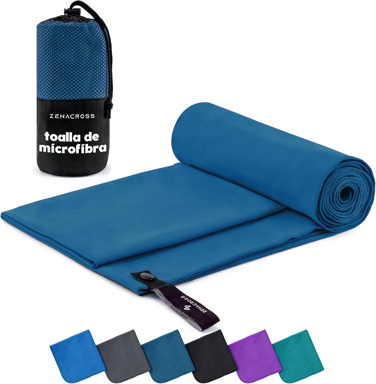 ZENACROSS Toalla Gimnasio con Bolsa de Transporte - Toalla Microfibra de Secado Rápido y Versátil - Toallas Gimnasio Talla S - 100 x 50 cm - Azul Marino
