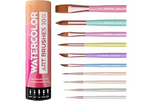 ‎NICPRO Nicpro 10 Stück Pastell Aquarellpinsel Set, Professionelle Aquarell Pinsel mit Halter und Tasche, Spitz, Rund, Künstlerpinsel, Watercolor Brush für Erwachsene, Anfänger, Aquarell, Tinten, Gouache