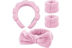 HIQU AND HIST 4 Stück Haarband Kosmetik, Spa Stirnband Zum Waschen Des Gesichts Hautpflege Stirnbänder,Abschmink Haarband,Stirnband Handgelenk Waschband Set Für Frauen Mädchen Yoga Sport Dusche Make-up-Entfernung