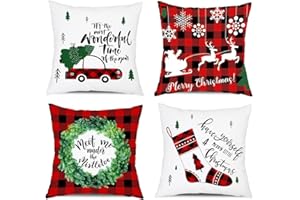 TOLOYE Świąteczne poszewki na poduszki, dwustronne, czerwona krata, Boże Narodzenie, na sofę, łóżko, do domu, salonu, dekoracja bożonarodzeniowa, 45 x 45 cm