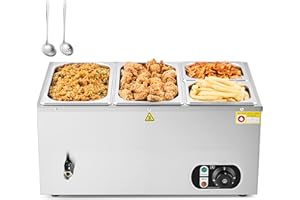 WILPREP Single-Well Commercial Food Warmer with Two 1/3 Two 1/6 Pans, Electric Warmer for Food with Adjustable Temp & Auto Shutoff, Stainless Steel Food Heating Unit for Buffet Food Truck Hotel More