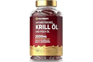 ‎HORBÄACH Krillöl Kapseln Hochdosiert 2000mg | Omega 3-340mg EPA/DHA mit 600 mcg Astaxanthin | Antarktis Krill | Alternative zu Lebertran | 120 Stück | Horbaach