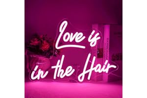 Horseneon Love is in the Hair Letrero de luz de neón Letrero de neón con letra rosa Luz de neón regulable Conectividad USB Letreros de neón para pared Dormitorio Boda Sala de estar Salones de belleza