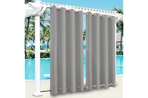 ele ELEOPTION Cortinas de Exterior Impermeables, Resistentes Viento, con Ojales Superior e Inferior, Cortina Opaca con Protección UV, para Balcón, Jardín, Patio, 2 Pieza/132 x 275 cm, Gris Claro