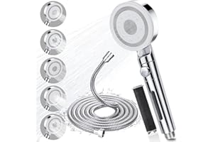 BEIJIE Shower Head and Hose 2M, High Pressure Shower Head Filter 5 Modes, Universal Shower Heads with Pause Switch, Handheld Water Saving Shower Head to Increase Pressure for Home Gym Use (Silver)