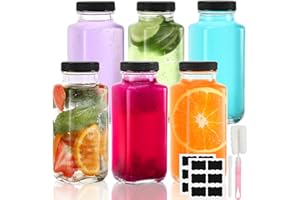 vvhippo Bottiglie di Vetro Con Tappo per Succo - Riutilizzabili per Bevande, Succhi, Latte, Tè Freddo, Frullati - Set di 6 Con Coperchio