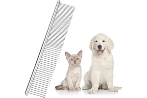 BOAO Peigne d’Animaux de Compagnie en Acier Inoxydable - Peigne de Toilettage pour Chiens et Chats avec Dents Rondes (19 x 3 cm)