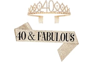 HRLORK 40th Birthday Sash and Rhinestone Tiara Birthday Crown Personalised Party Decorations Party Supplies for Women Gifts