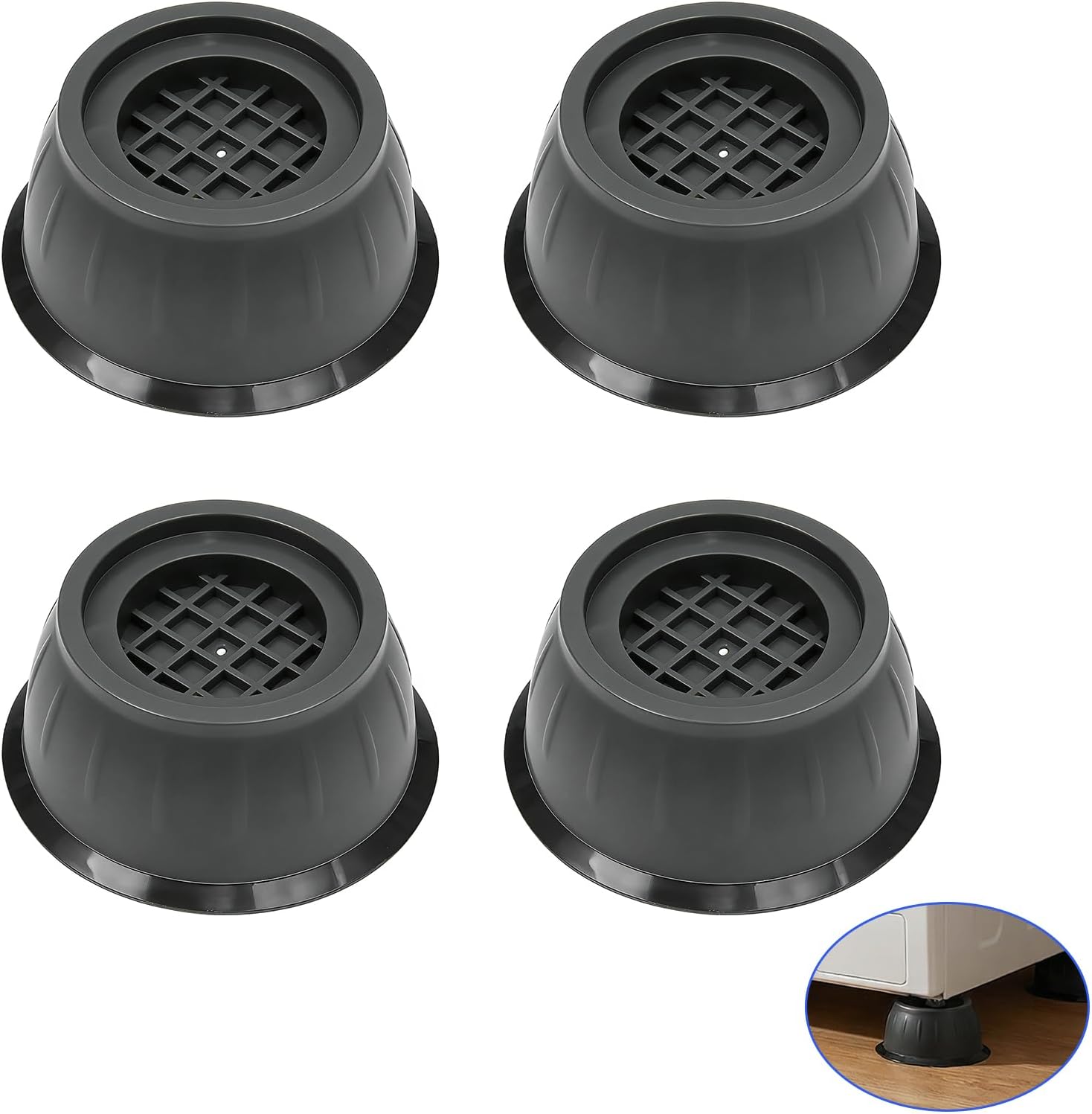 4PCS Soporte Antivibración para Lavadora, Patas de Goma Reforzada para Reducir Ruido y Estabilizar Electrodomésticos, Compatible con Base lavadoras, Patas Lavadora Antivibracion y Elevación de Muebles