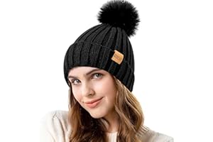 REDESS Womens Winter Knitted Beanie Hat Warm Fleece Lined with Pompom Cap Thick Slouchy Snow Knit Skull Cap