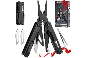 BIBURY Multitools, EDC Mini Pocket Tool, Foldable Pliers with Window Breaker, Multi Tool for Emergency and Daily Use, Birthday Gifts for Men Women, EDC Gadgets Stocking Fillers Gifts for Men Dad-Black