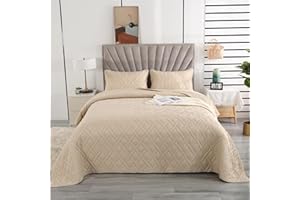 ‎QUCOVER Qucover Tagesdecke 180x220cm Bettüberwurf Beige, Bedspreads aus Mikrofaser, Tagesdecke Set mit 1 Kissenbezug 50x75cm, Steppdecke bei 3D-Ultraschal genäht, Sofaüberwurf Bettüberwurf Überwurfdecke