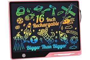 KINAYUE 16 Pulgadas Tableta Escritura LCD Recargable,Pizarra Magnetica Infantil Portátil Borrable para Escribir, Dibujar y Hacer Listas de Memoria Colores Tableta Dibujo Niños Educativo Juguetes Regalos Rosa