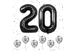 OUSUGA Zahlen 20 Luftballons Schwarz, 40 Zoll große Folien ballon Nummer 2 & 0 mit 6 Schwarz Konfetti-Helium ballon, 20 Geburtstags ballon für Mädchen Jungen Party Romantische Anlässe Jubiläums dekorationen