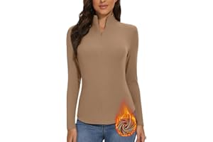 WOWENY Camicia Termica da Donna con Zip a 1/4 Manica Lunga Collo Alto in Pile Colletto alla Coreana Mezza Zip Felpa Pullover Caldo