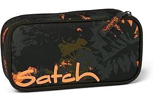 ‎SATCH Satch Schlamperbox extra groß inkl. Trennfach Reißverschlussfach Stiftehalter Geodreieck Sichtfenster für Stundenplan Jurassic Jungle - Grün