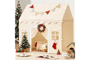 Tiny Land Tente de Jeu pour Enfants avec Tapis et 4m Lumières de Chaîne, Cabane Enfant | Tente Enfant Interieur | Maison Exterieur, Château de Princesse Tente pour 3 à 13 Ans,133 x90 x136 CM