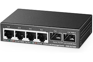 Binardat 2, 4-portars switch med 2 x 10G SFP, 4 x Gigabit 2.5 Ethernet-portar, ultramini storlek, VLAN-stöd, ohanterad multi-gigabit-nätverksswitch i metall för skrivbordet/väggmontering