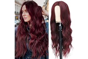 PORSMEER Perruque Femme Naturelle Synthétique Résistante à la Chaleur Cheveux Longue Bouclée Wave Wig,Perruque Afro, perruque rouge foncées 26Inch (65cm)