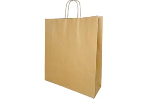 FLORIO CARTA S.P.A. Pacco da 25 Shopper in carta da 100 GR. | Colore Avana | Manico in Carta Ritorta | Dimensione: 44x14x50 cm | Disponibile in Varie Misure e Anche nel Colore Bianco