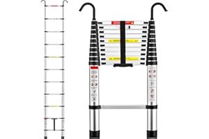 TEENO Escalera Telescópica 3,2 M Aluminio Escalera Telescópica Plegable con Gancho Desmontable, Carga MAX 150 kg