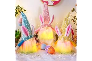 ‎HLJS HLJS Osterdeko Wichtel Figuren Große, 3 Stück Beleuchteter Wichtel Ostern Mit Led, Handgemachte Plüsch Frühlingsdeko Wichtel, Ostern Geschenke Kinder, Tischdeko Osterdekoration Modern