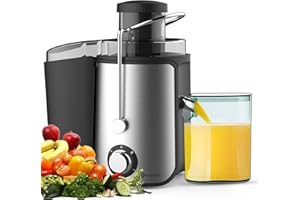 PureMate Juicer Machines, 600W Whole Fruit and Vegetable Juice Extractor, Centrifugal Juicer, Stainless Steel, Two Speed Settings, BPA-Free, Easy Clean