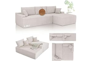 ‎JUSKYS Juskys Sofa Coredo - modernes Cord Sofa mit Ottomane rechts, gemütliche Couch mit Schaumstoffpolsterung, Cordbezug & Kissen, modular - Beige