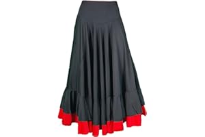 FLAMIFEEL Falda Flamenca de Danza Flamenca Gitana Andaluza Negro/Rojo Adulto
