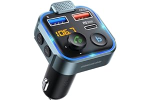 UNBREAKcable Bluetooth FM Transmitter for Car, Wireless Bluetooth 5.0 FM Radio Adapter with 2 USB Ports (QC3.0+Type-C PD 20W), Car Kit with Hands-free Calls, Bass Music Player Support USB Drive