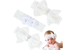 Fasce per Capelli Bambina,Forreen 3 Pezzi Fascetta Neonata Battesimo Elastici Grazioso Fiocco in Pizzo Fascia per Capelli Elegante Accessori per capelli per Feste Matrimoni Servizi Fotografici