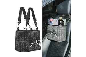 JSCARLIFE Car Seat Back Hanging Bag,PU Leather Car Back Seat Organizer Hanging Cotton and linen fabric Car Storage Box Travel Tidy Pouch Pocket Car Trash Can for Most Vehicles (Black)