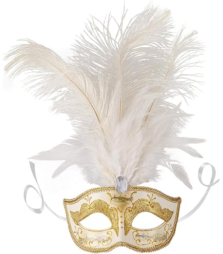 Smiffys Venezianische Glitzer-Augenmaske Mit Federn – Silber, Für Karneval, Halloween & Mottopartys