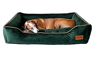 Halkalife Divano per Cani Impermeabile e Resistente all'abrasione. Divano Lussuoso e Glamour per Un Cane o Un Gatto. Letto Morbido per Cani. (L (100x70x18 cm), Verde Bottiglia)