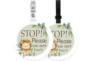 PLIGREAT 2 Pack Stop Touching Baby Signs Cute Lion Dont Touch No Kissing Baby Hanging Signs Plaques for Newborn Baby Girl Boy Preemie Car Seat Baby Carriers Stroller Tags with Hanging Strap and Clip