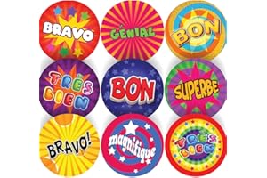 STICKER STOCKER 144 Stickers de récompense Funky French Praise 30 mm pour enseignants, parents et crèche