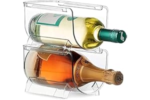 MSYU Plastic Free-Standing Water Bottle and Wine Rack Storage Organizer for Kitchen Countertops, Table Top, Pantry, Fridge - Stackable, Each Rack Holds 1 Bottle, 2 Pack - Clear