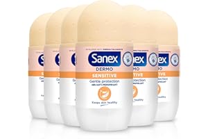 Sanex Dermo Sensitive Roll On Antitranspirant 50 ml 6er-Pack, Deodorant für empfindliche Haut, 0% Alkohol oder Ethanol, (6 x 50 ml) (Verpackung kann variieren)