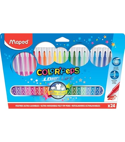 Crayons De Couleur Effaçables Maped 24 Couleurs - Embout Gomme - Forme Triangulaire Ergonomique