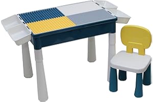 FLORAPPY Multi-Functional Activity Table with Storage, Reversible Desk Surface and Chair Set. Compatible with Various Building Blocks, Including LEGO (61 X 42)