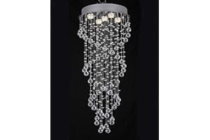 A1A9 Double Spiral Crystal Chandelier Lighting, Clear K9 Crystal Droplet Ceiling Lights Chrome Flush Mount Pendant Lamp for Living Room, Dining Room, Hallway, Foyer, Lounge, Size: D40cm H90cm