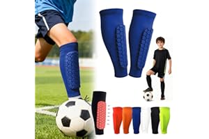 KENMOHUO Football Shin Pads Guards for Boys Girls, Shin Guards for Defender Honeycomb Compression Sleeve for Superior Impact Absorption, Elastic Breathable Knit, Lightweight Comfortable Fit for Youth Soccer