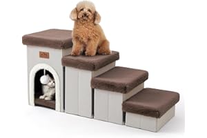 COZY KISS Pet Stairs for Small Dogs with Storage Space and Home, Dog Stairs Foldable for Sofa Couch, Dog Stairs with Non-Slip Base, Leak-Proof, Up to 80 kg (Brown, 33 x 89 x 45 cm, 4)
