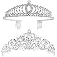 Tiaras and Crowns, Vofler 2 Pack Crystal Tiara Headpiece Rhinestone Hair Jewelry for Women Ladies Little Girls Bridal Bride Princess Queen Birthday Wedding Pageant Prom Halloween Costume Party Silver